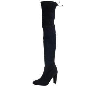 Stuart Weitzman Black Suede Leather Highland Over The Knee Boots Size 39.5