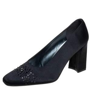 Stuart Weitzman Black Satin Embellished Pumps Size 39.5