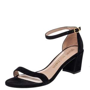 Stuart Weitzman Black Suede Block Heel Ankle Strap Sandals Size 38.5