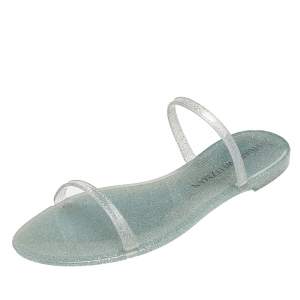 Stuart Weitzman Silver Glitter Jelly Flat Slide Sandals Size 41