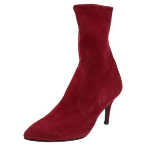 Stuart Weitzman Red Suede Ankle Length Boots Size 37.5
