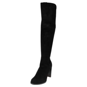 Stuart Weitzman Black Suede Hijack Knee Length Boots Size 37.5