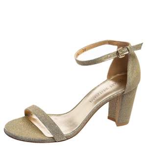 Stuart Weitzman Grey/Silver Fabric Nudist  Ankle Strap Open Toe Sandals Size 39