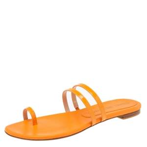Stuart Weitzman Orange  Patent Ring Toe  Flat Sandals Size 39.5