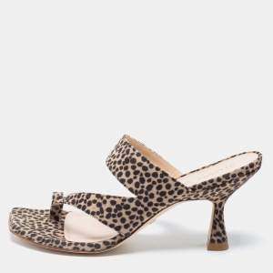 Stuart Weitzman Brown/Beige Suede Leopard Print Mule Slides Size 38