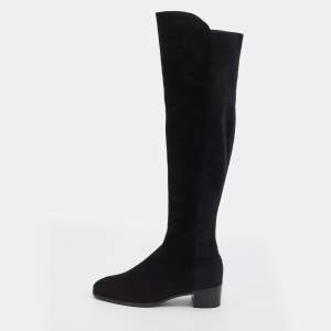Stuart Weitzman Black Suede And Fabric Knee Length Boots Size 38.5
