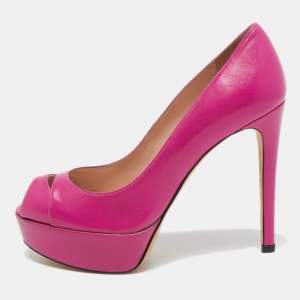 Stuart Weitzman Pink Leather Peep Toe Platform Pumps Size 37.5