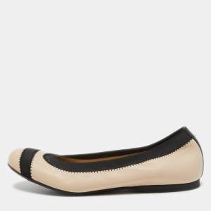 Stuart Weitzman Beige/Black Leather Scrunch Ballet Flats Size 36.5