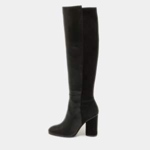 Stuart Weitzman Black Suede and Leather Knee Length Boots Size 36