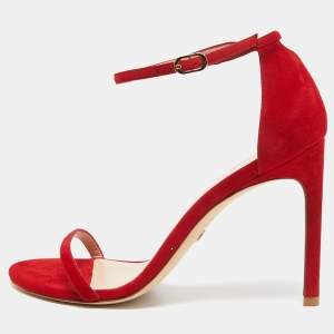 Stuart Weitzman Red Suede Nudist Ankle Strap Sandals Size 39