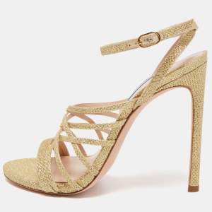 Stuart Weitzman Gold Metallic Glitter Ankle Strap Open Toe Sandals Size 38.5
