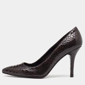 Stuart Weitzman Brown Python Embossed Patent Leather Pumps Size 37