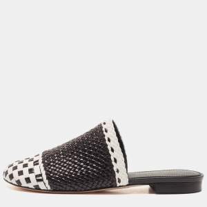 Stuart Weitzman Black/White Woven Leather Indiana Slide Mules Size 36