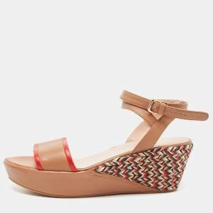 Stuart Weitzman  Brown Leather Wedge Ankle Strap Sandals Size 39.5