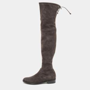 Stuart Weitzman Dark Grey Suede Lowland Over The Knee Boots Size 38