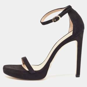 Stuart Weitzman Black Suede Nudist Disco Platform Sandals Size 37