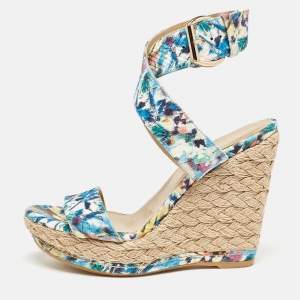 Stuart Weitzman Multicolor Python Embossed Wedge Sandals Size 37