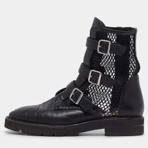 Stuart Weitzman Black Leather and Mesh Buckle Boots Size 42
