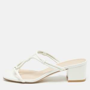 Stuart Weitzman White Leather T Strap Sandals Size 37.5