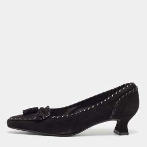 Stuart Weitzman Black Suede Block Heel Pumps Size 37.5