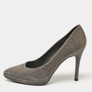 Stuart Weitzman Silver Lurex Fabric Pointed Toe Pumps Size 37