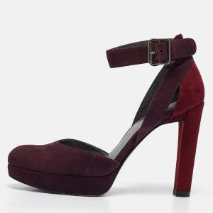 Stuart Weitzman Dark Purple/Burgundy Suede Ankle Strap Platform Pumps Size 39