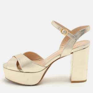 Stuart Weitzman Gold Leather Platform Ankle Strap Sandals Size 38