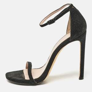 Stuart Weitzman Black Textured Suede Ankle Strap Open Toe Sandals Size 38