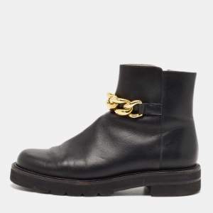 Stuart Weitzman Black Leather Chain Lift Booties Size 39