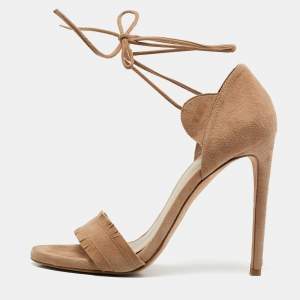 Stuart Weitzman Beige Suede Ankle Tie Up Sandals Size 38.5
