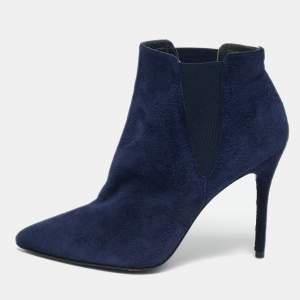 Stuart Weitzman Navy Blue Suede Ankle Length Boots Size 40