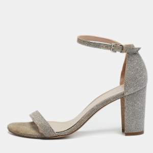 Stuart Weitzman Grey Lurex Fabric Ankle Strap Sandals Size 38.5