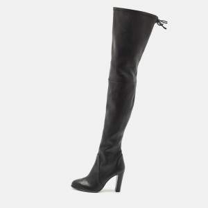 Stuart Weitzman Black Leather Ultra Highland Over The Knee Boots Size 37.5