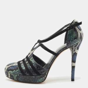 Stuart Weitzman Multicolor Python Embossed Leather Mary Jane Pumps Size 39