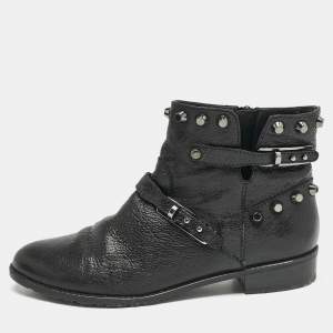 Stuart Weitzman Black Leather Studded Go West Ankle Boots Size 38