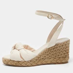 Stuart Weitzman Cream Leather Rosemarie Wedge Espadrille Sandals Size 37