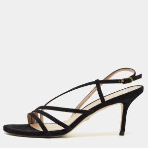 Pre Owned Stuart Weitzman Black Suede Melodies Ankle Strap Sandals Size 40