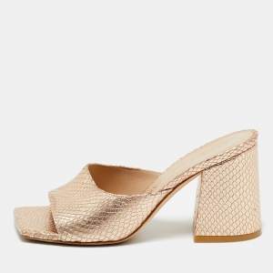Pre Owned Stuart Weitzman Gold Snakeskin Embossed Leather Slide Sandals Size 37
