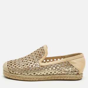 Pre Owned Stuart Weitzman Metallic Gold Leather Espadrille Flat Size 36