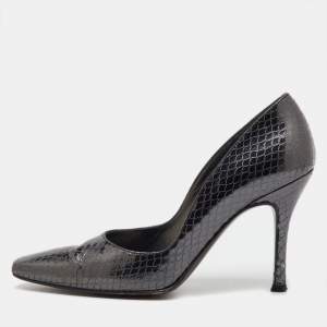 Pre Owned Stuart Weitzman Black Python Embossed Leather Pumps Size 38