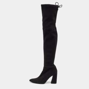 Pre Owned Stuart Weitzman Black Suede Lowland Over The Knee Boots Size 40