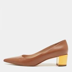 Pre Owned Stuart Weitzman Brown Leather Pointed Toe Block Heel Pumps Size 40