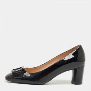 Pre Owned Stuart Weitzman Black Patent Block Heel Pumps Size 37.5