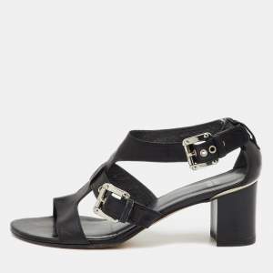 Pre Owned Stuart Weitzman Black Leather Buckle Detail Sandals Size 39