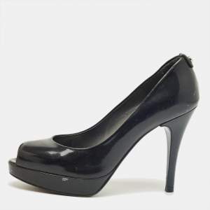 Pre Owned Stuart Weitzman Black Patent Leather Peep Toe Pumps Size 38