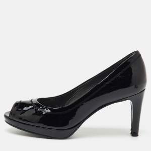 Pre Owned Stuart Weitzman Black Patent Leather Peep Toe Pumps Size 38.5