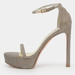 Pre Owned صندل ستيوارت وايتزمان سير كاحل لامع معدني ميتاليك جليتر مقاس 36