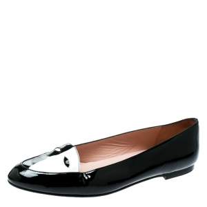 Stuart Weitzman Black/White Patent Leather Mask Face Ballet Flats Size 41