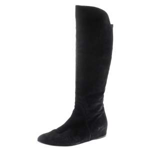 Stuart Weitzman Black Suede/Fabric Knee Length Boots Size 41