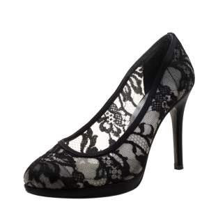 Stuart Weitzman Black Lace And Satin Pumps Size 39.5